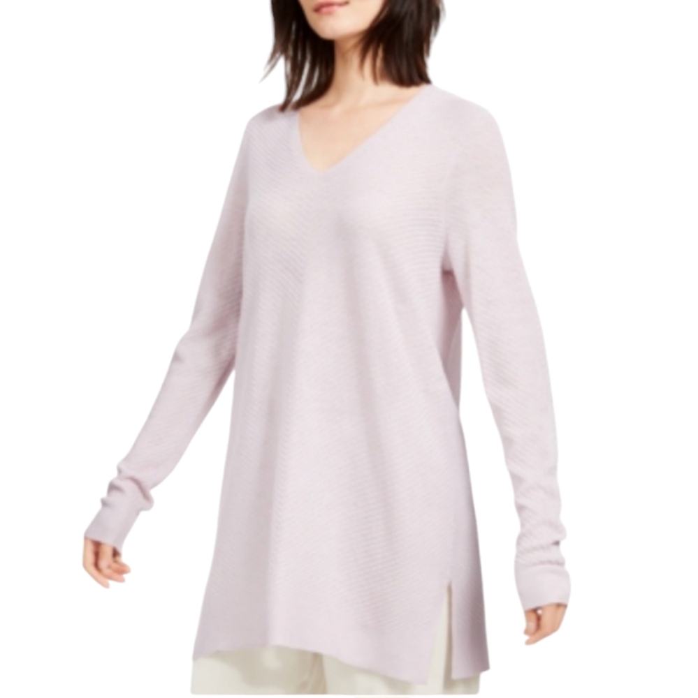 Eileen Fisher Ballet Neck Tunic Wool  Crepe Ceramic Blouse Longsleeve Sweater XL